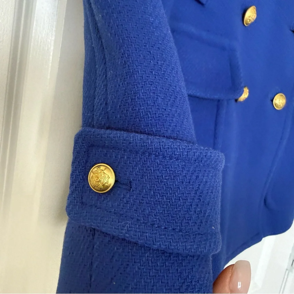 J. Crew Stadium Cloth by Nello Gori Royal Blue Wool Double Breasted Coat Size 2 - Picture 7 of 16